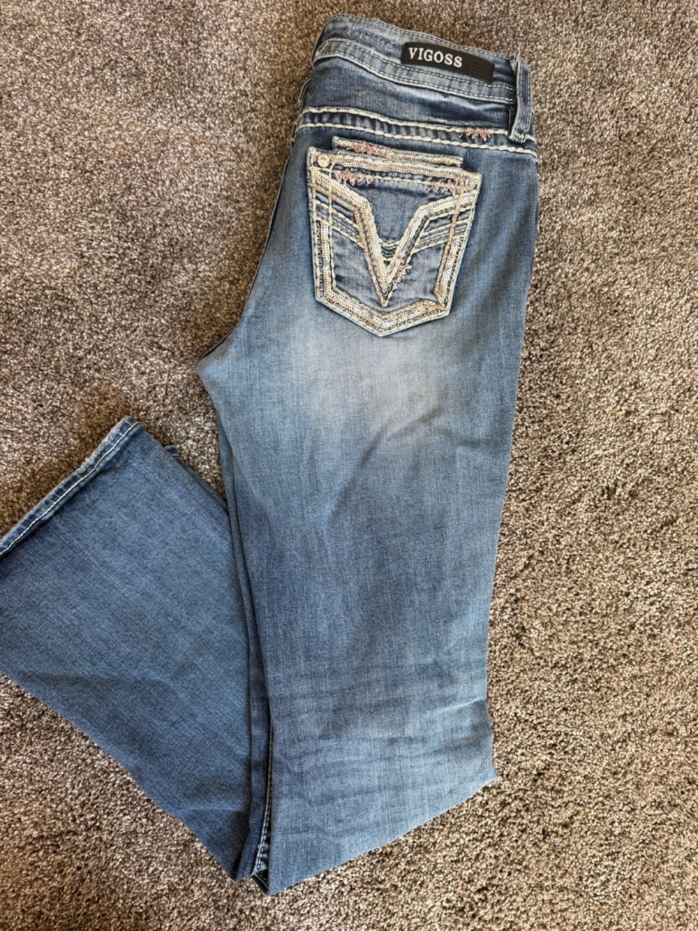 Vigoss Women's Faded Blue Bootcut Jeans with Embroidered Back Pocket